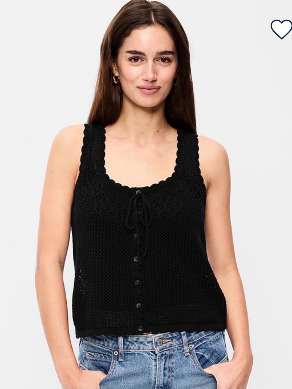 Old Navy Black Crochet Button-Front Tank Top